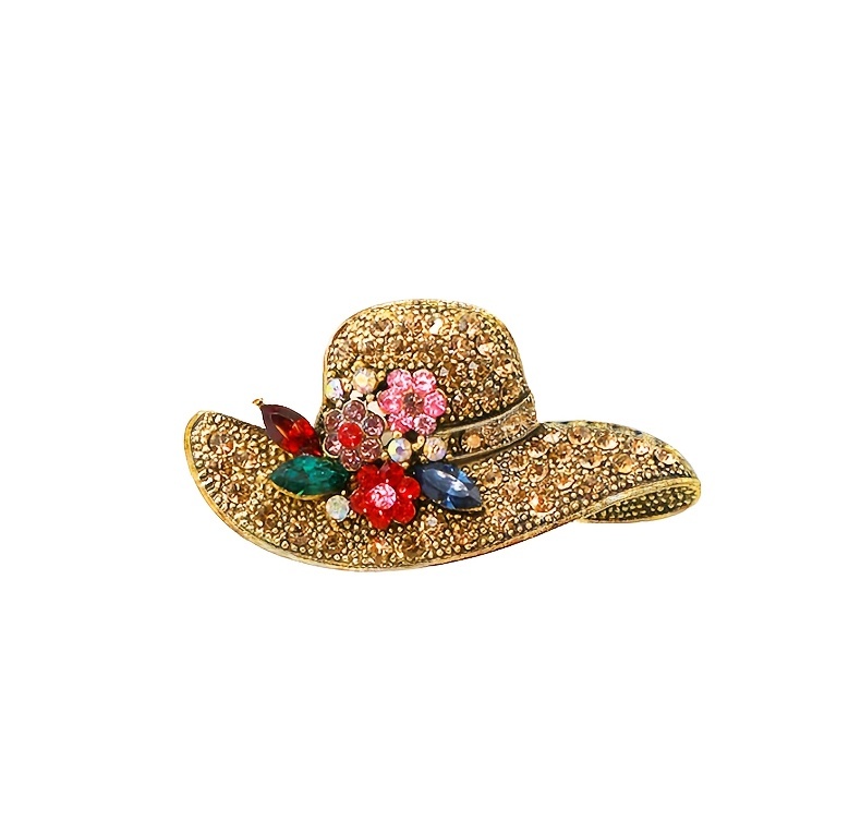vintage style hat alloy brooch pin inlaid shiny rhinestone elegant temperament sweater coat dress accessories details 5