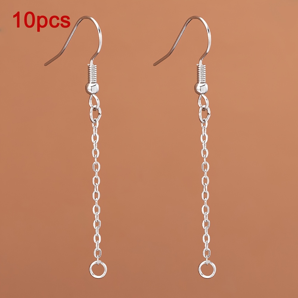 TEMU 10pcs Stainless Steel Earring Hooks Drop Earring Wires With Connector Ring Ear Hooks Wire Accessories For Diy Jewelry Making Supplies