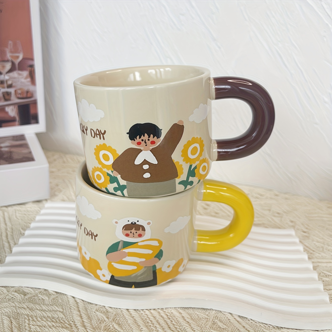 Cartone animato sorridente tazza di ceramica espressione faccia cartone  animato caffè latte tazze da tè tazze con impugnatura bere tazze Lego tazza  regalo 250ML - AliExpress