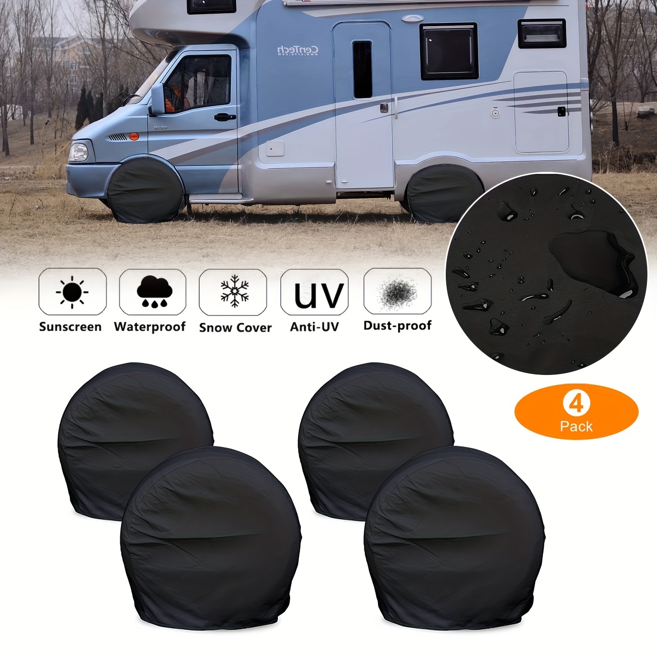 

4pcs Black Tire Cover Waterproof Wheel Cover Tire Protector For Truck, Suv, Trailer, Camper