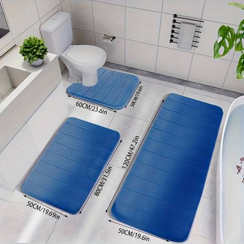 3pcs Memory Foam Strip Bath Mats, Fast Absorbent Washable Bath Mat, Non-slip Thickened Bath Rug, Machine Washable Carpet, Soft And Comfortable, Shower Room Carpet, kitchen Area Rugs, Laundry, bedrooom, shower, indoor mat, Bathroom Accessories