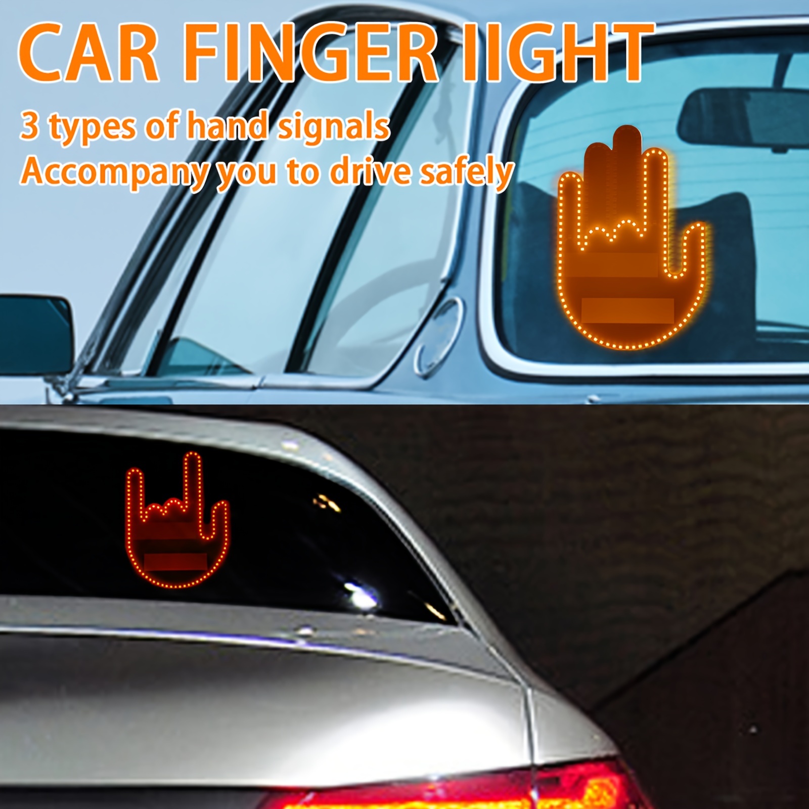 Car LED Gesture Light Car Finger Light With Remote Road Rage Signs Middle Finger  Thumb Hand Lamp Funny Warning Light With Remote For Rear Window