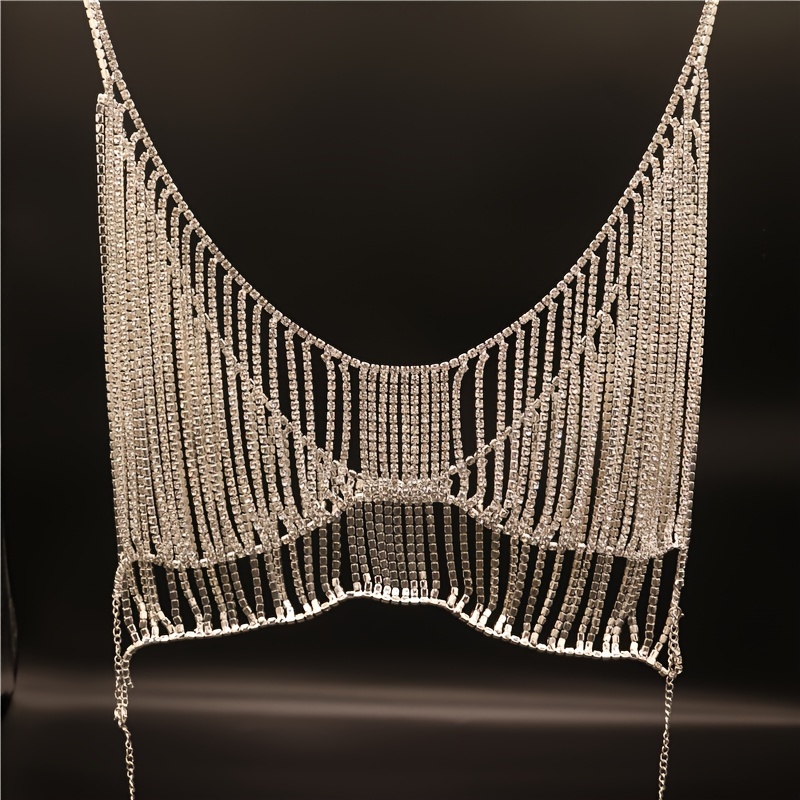 Luxury Multi Layers Crop Top Chest Chain Iced Shiny - Temu