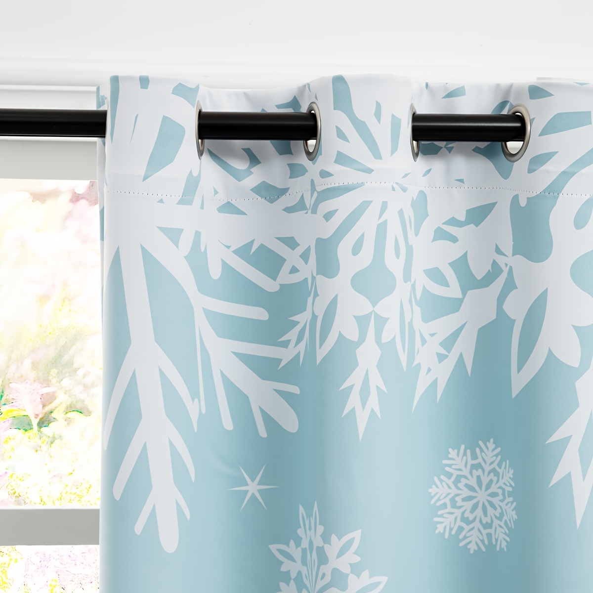 Snowflake Blackout Curtain Romantic No Hook Needed Blue - Temu