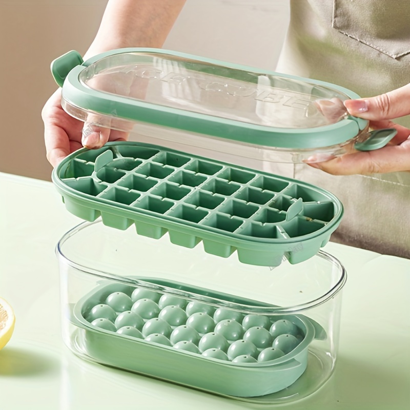 1pc Ice Cube Tray, Silicone Ice Maker With Lid, Portable Plastic 2 Layers  54 Grids Ice Cube Tray, Large Capacity Freezer Storage Container For  Whiskey, Cocktail, Beverages