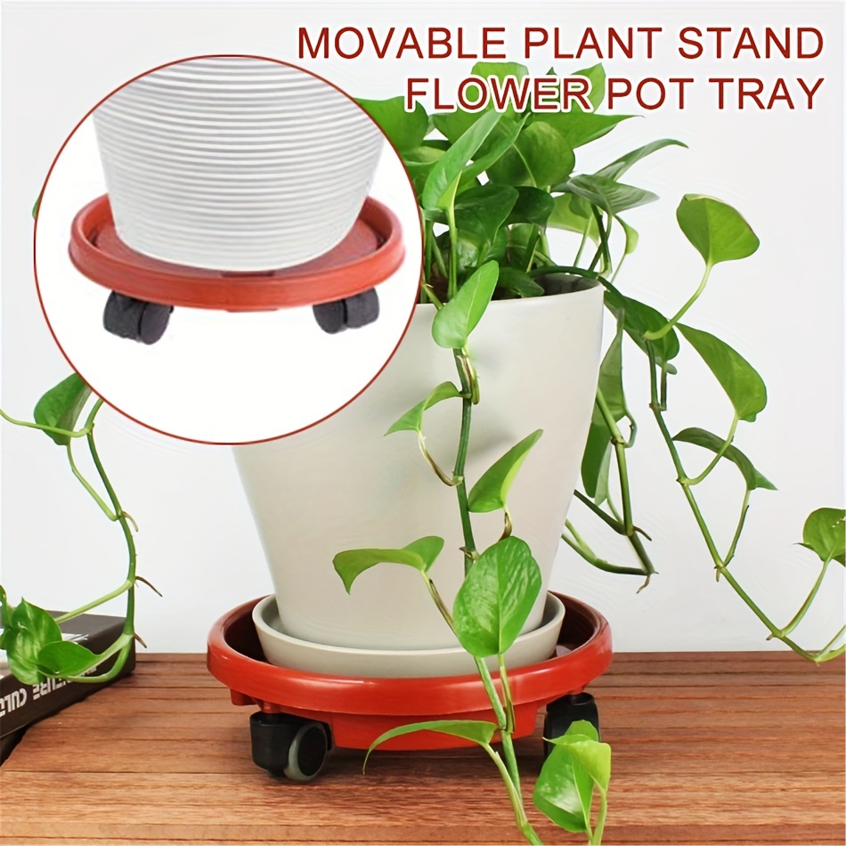 

1pc, Removable Plant Stand Flower Pot Tray With Universal Wheel Heavy Rolling Flower Pot Rack Indoor And Outdoor Balcony Gardening Tools, Flower Pot Tray Brick Red Thickened Resin Tray Universal Wheel