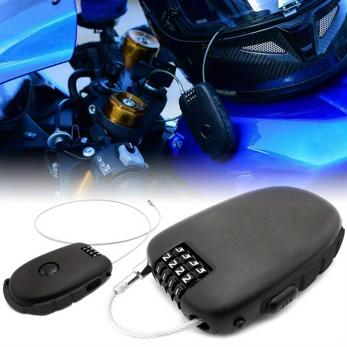 2 candados para casco de motocicleta, candado para casco de bicicleta,  candado de cable pequeño de 4 dígitos, candado retráctil para equipaje,  candado para cochecito, negro