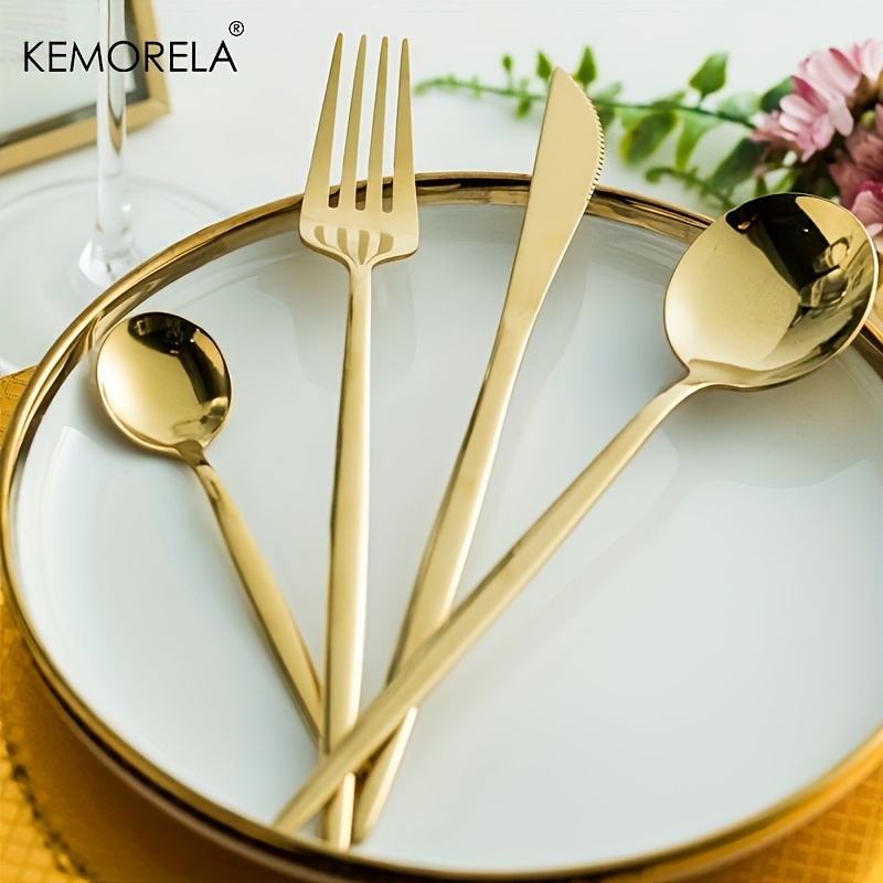4/5PCS Gold Stainless Steel Cutlery Set Tableware Set Emerald Marble  Ceramic Handle Knife Fork Spoon Dinner Set Dessert Flatware