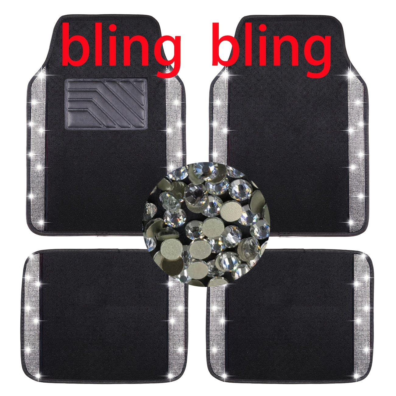 White Artificial Diamond Bling Car Floor Mats Rhinestones - Temu