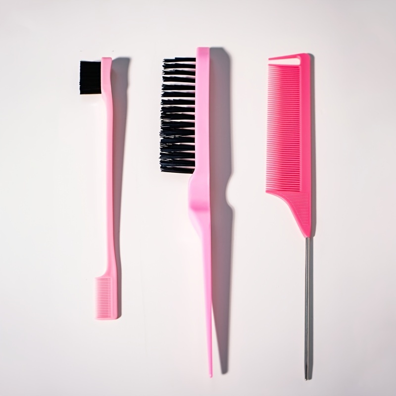 

3 Pieces Hair Styling Comb Set - Teasing Brush, Rat Tail Comb, And Edge Brush For Smooth And Shiny Hair - Perfect For Women's Hair Care