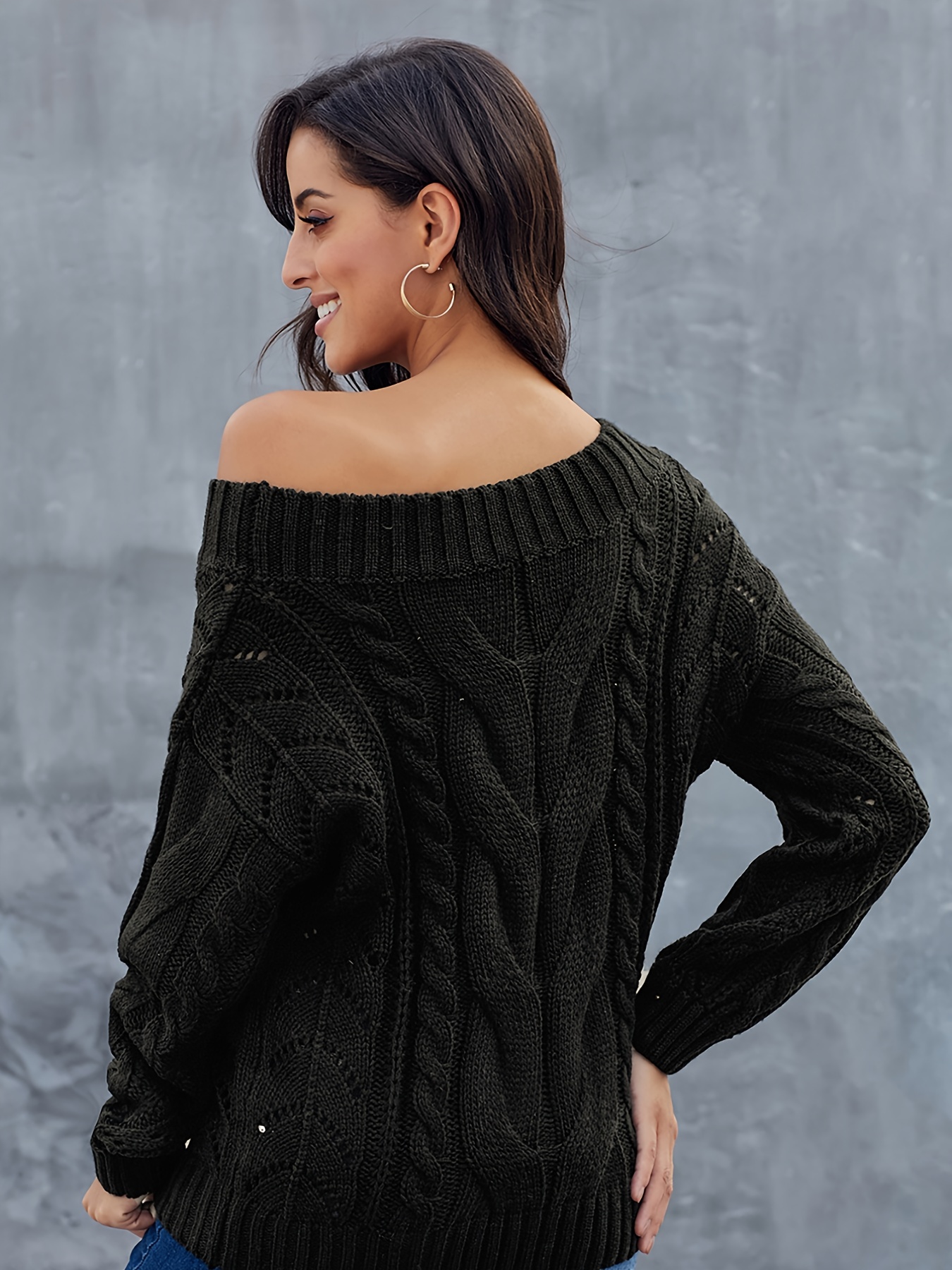 Sexy Shoulder Oversized Sweater Casual Crew Neck Long Sleeve