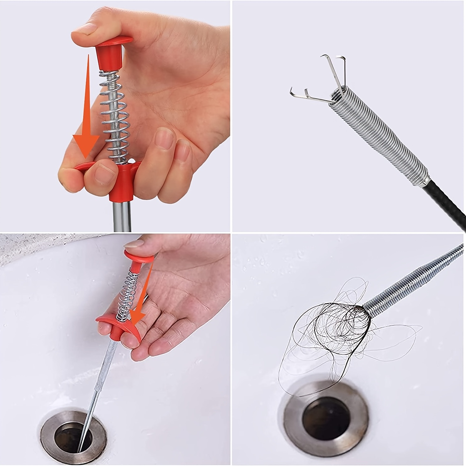 Sink Snake, Grabber Claw Pick Up Reacher Tool with 4 Claws Drain Clog  Remover Tool Toilet Snake for Litter Pick Home Sink Drains Toilet