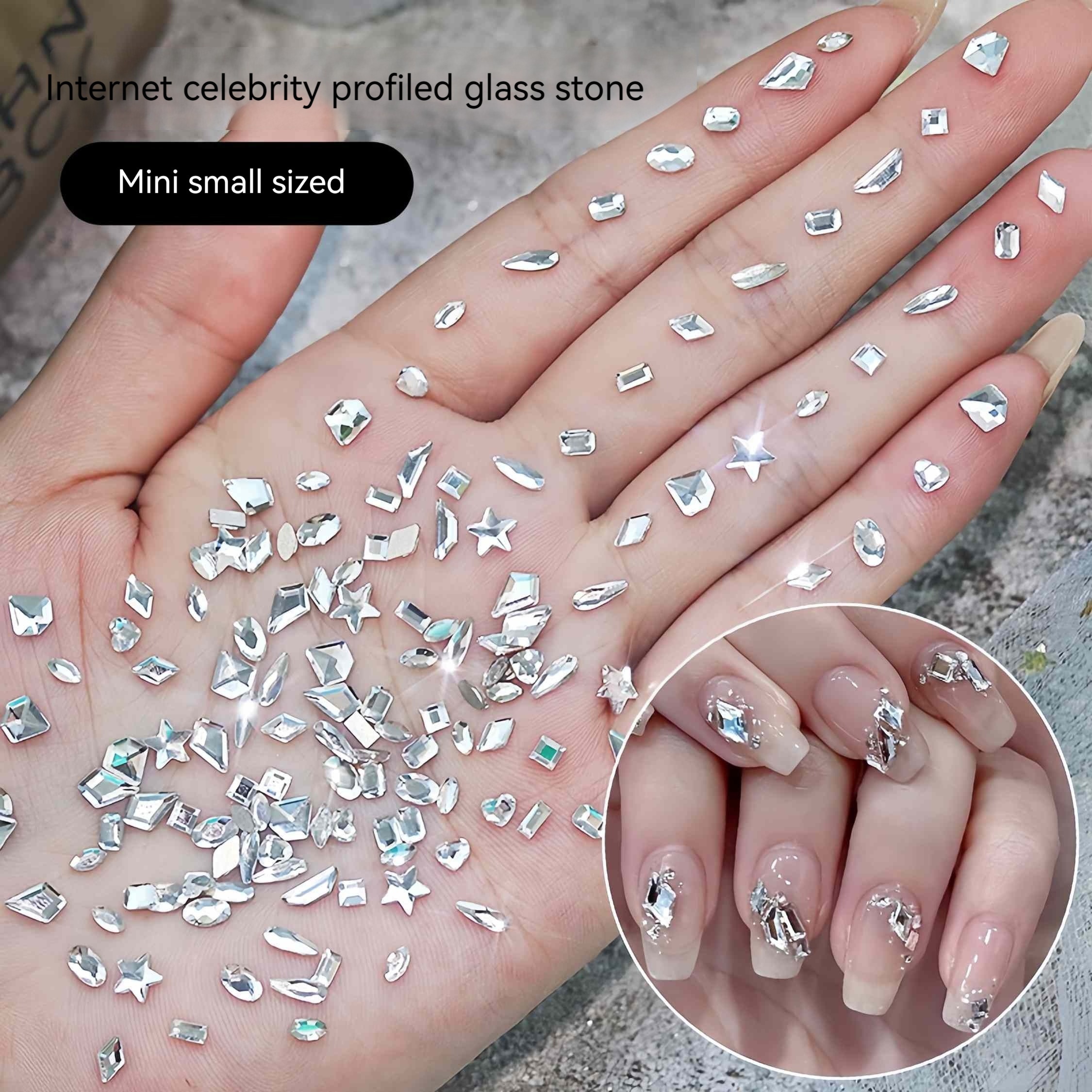 Small Nail Diamond Rhinestones Pointed Bottom Silver Crystal Gems