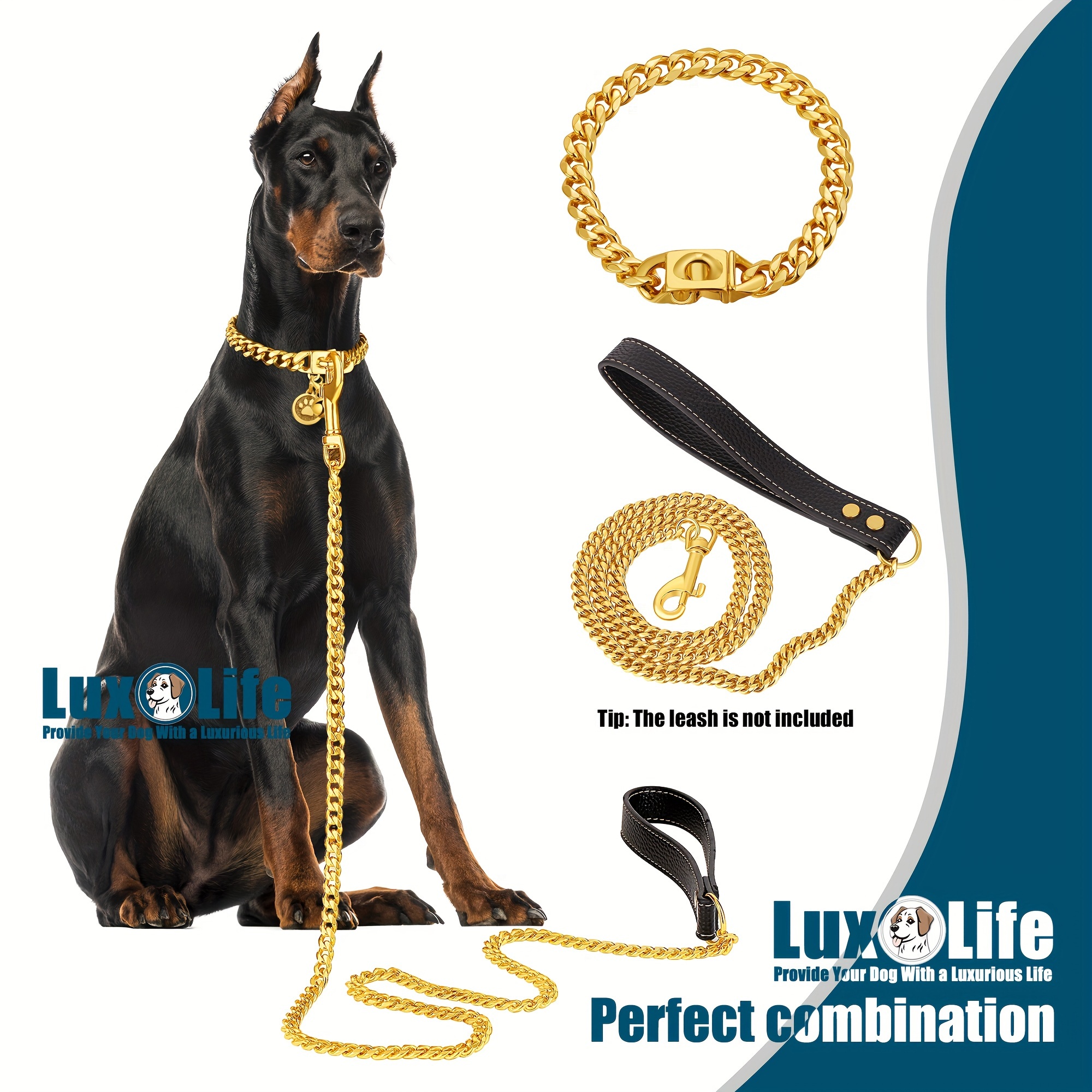 cuban link dog collar secure snap dog chain Temu United Kingdom