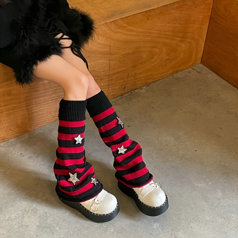 JUENAWMIU Women Girl Flared Leg Warmers Striped Knit Socks Over Knee Wide  Leg Warm Knitted Pile Socks Elephant Socks at  Women's Clothing store