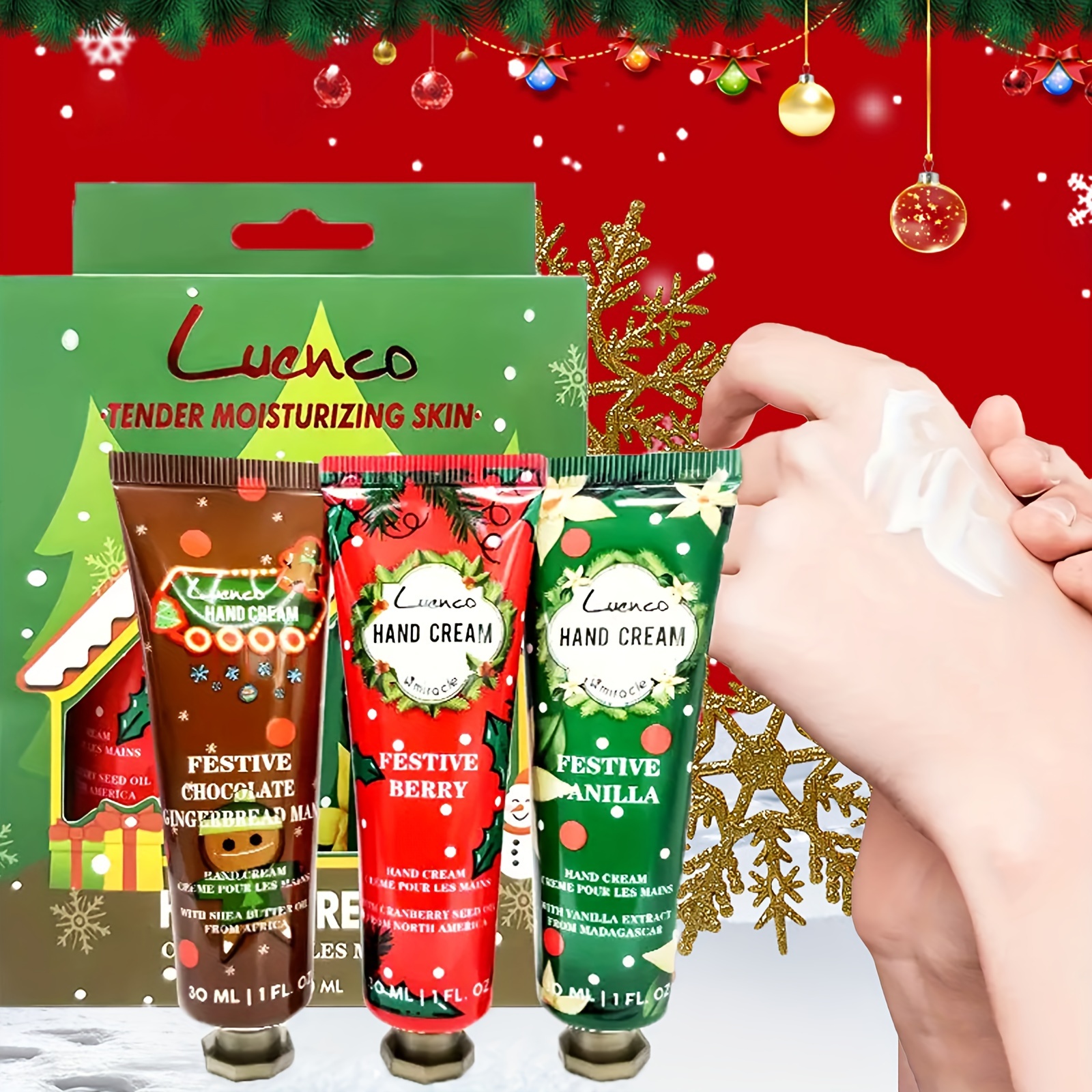 3pcs Christmas Hand Cream Gift Box Set For Dry Cracked Skin Deeply