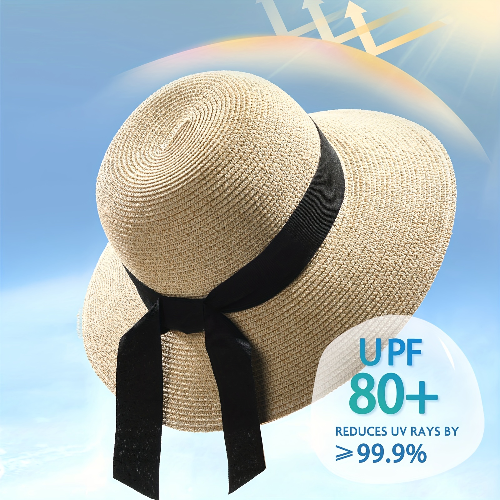 UPF50 Sun Hat Ribbon Bowknot Straw Hat French Style Wide Brim