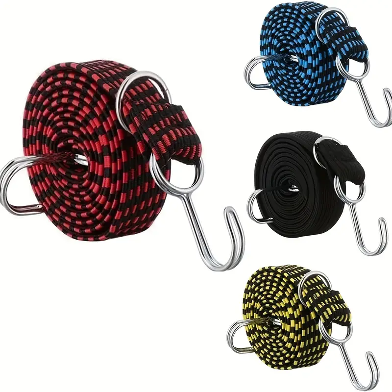 Bungee Cords With Hooks Heavy Duty Elastic Luggage Straps 4 Pack 39.37inch  Flat Rubber Rope Tensioning Belts For Bike Trucks Moving Cargo Outdoor Camp