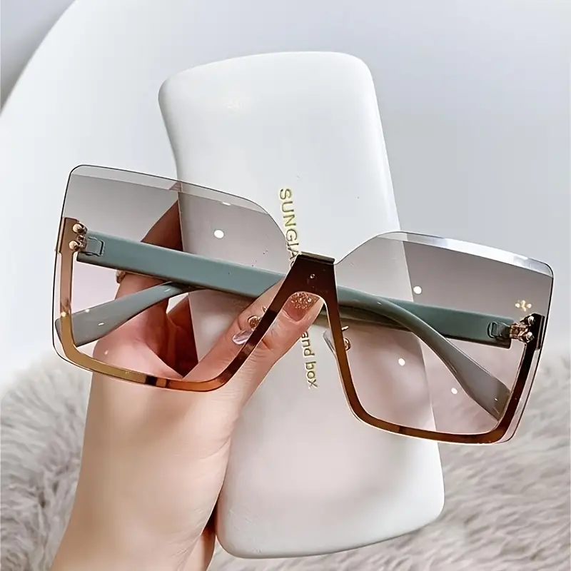 Ladies Rimless Oversized Fashion Sunglasses Trend Driving Glasses Outdoor Cycling Sports Fishing Sunglasses UV400,Women Sunglasses,Temu