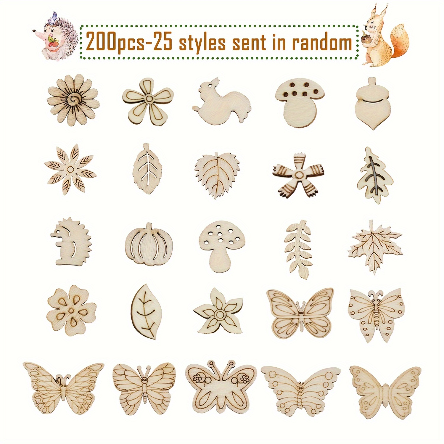 100Pcs Wood Crafts Flowers for Wooden Slices Embellishments Butterflies  Butterfly Tiny Bird