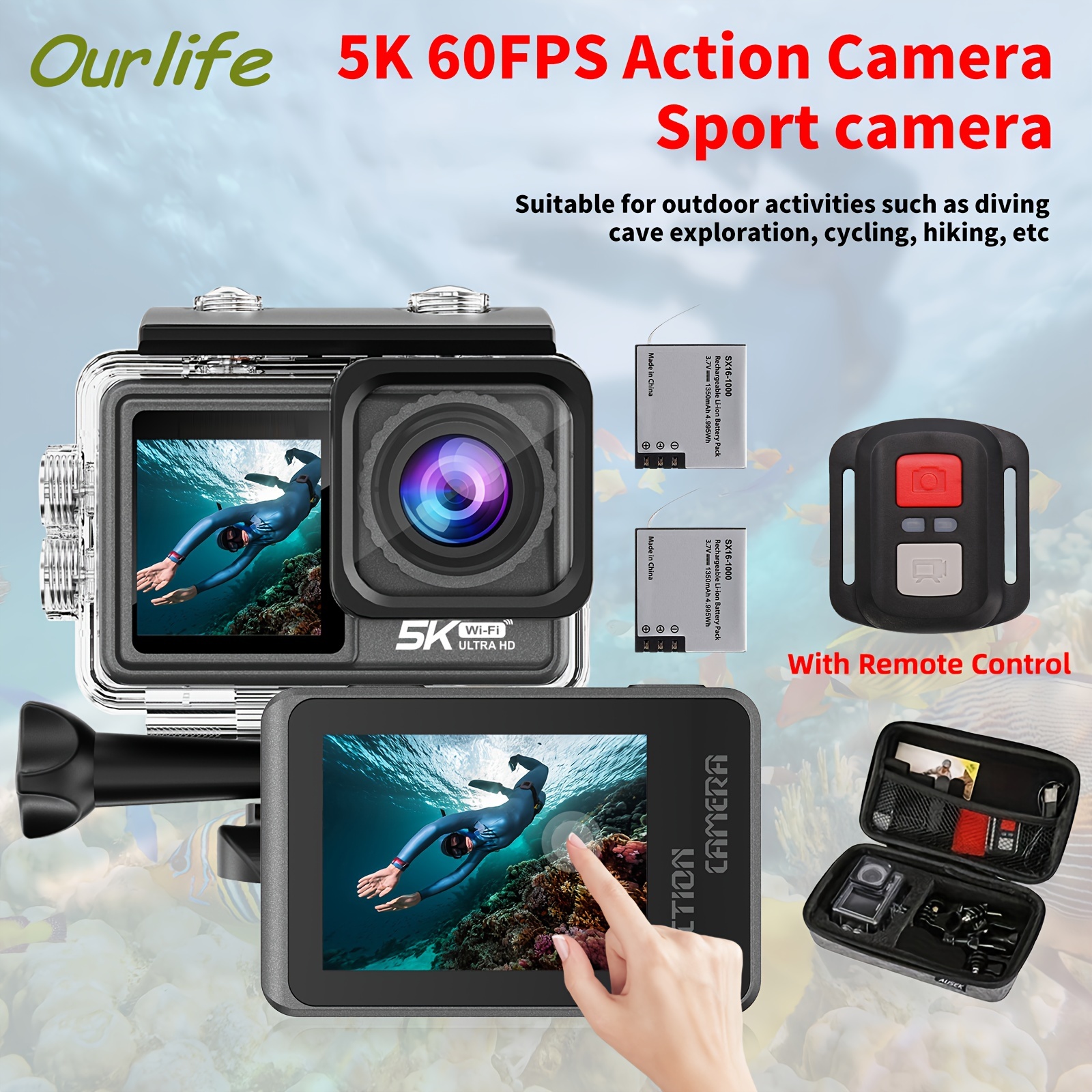 Action Camera 4K WiFi - 40M Waterproof Underwater Camera Motorcycle Helmet  Camera Support 128G TF Card for Diving Riding Hiking,External Microphone