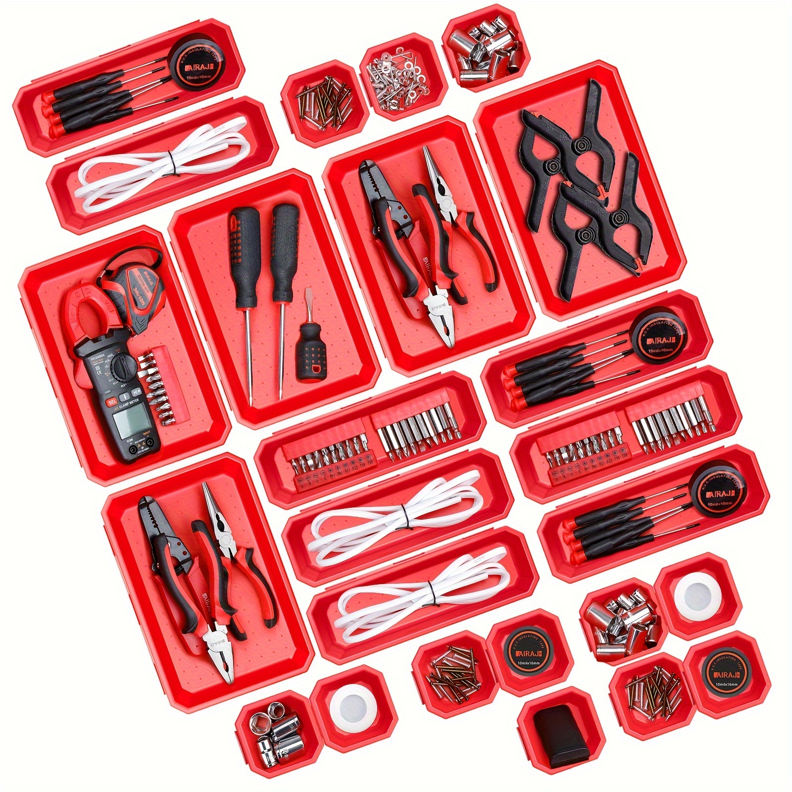

9pcs/set Airaj Multifunctional Tool Box Organisers Pp Material For Organisation And Storage Organiser For Drawers, Cupboards Etc. (red)