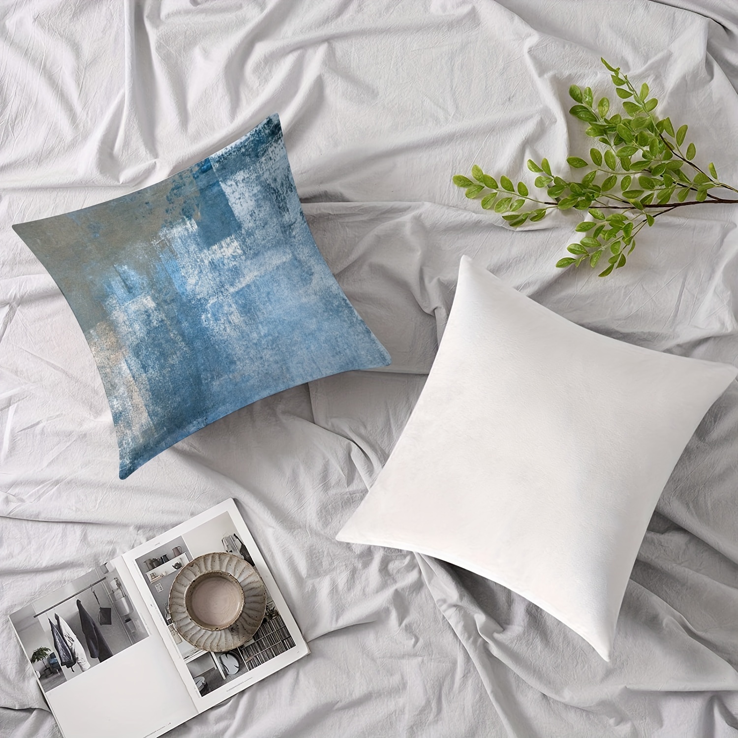 Modern Throw Pillows, Decorative Sofa Pillows, Blue, White, Gray