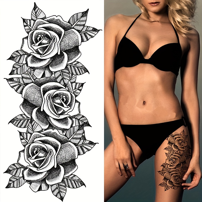 Full Body Universal Sketch Flower Tattoo Sticker Sketch - Temu