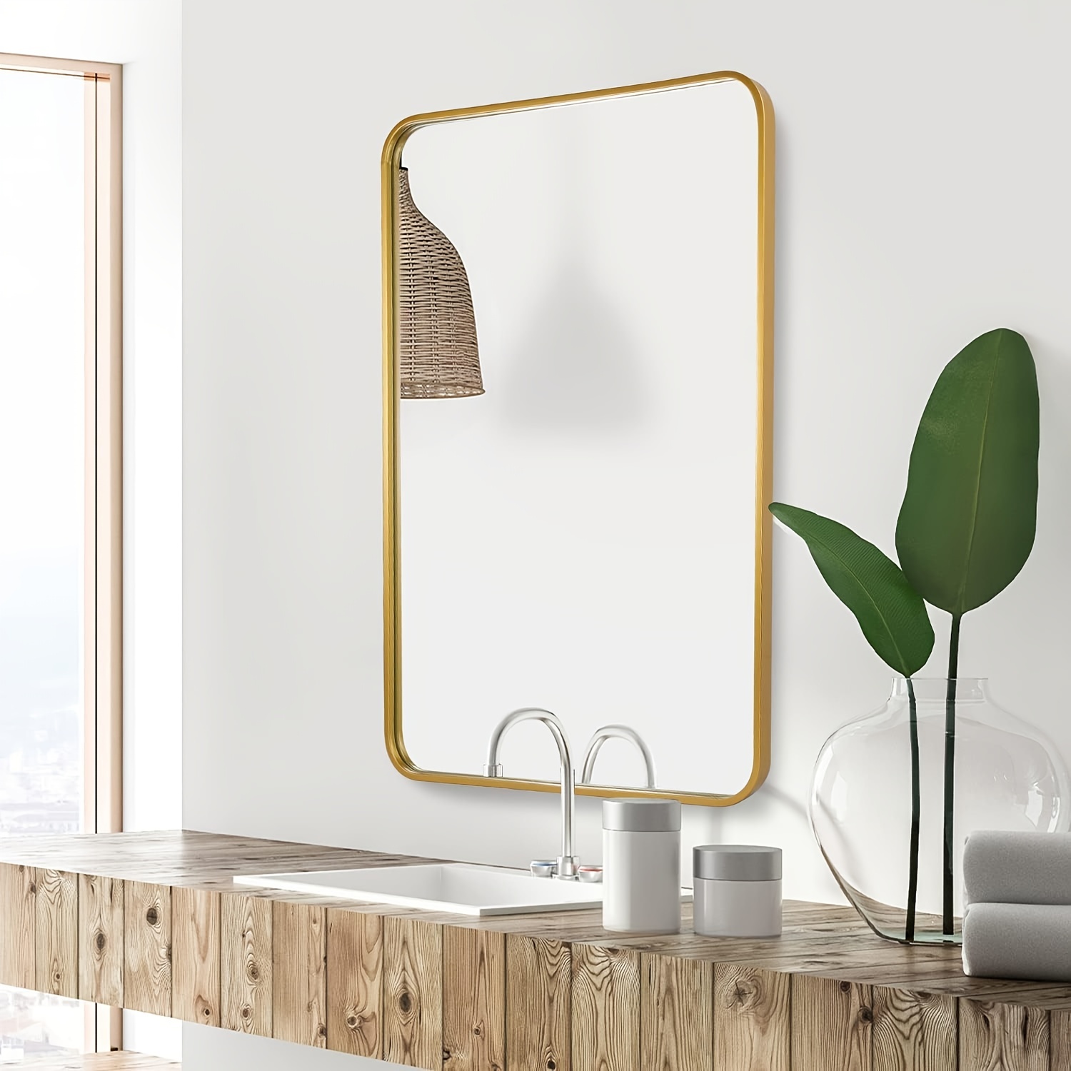 Cadre de miroir de salle de bain pour miroir à angle arrondi - Miroir  moderne à suspendre verticalement ou horizontal pour décoration murale,  chambre à coucher, salon - Noir : : Maison