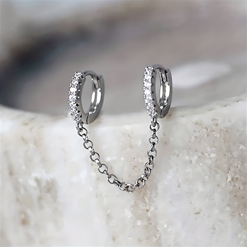 Delicate Long Chain Earrings with Zirconia Inlay