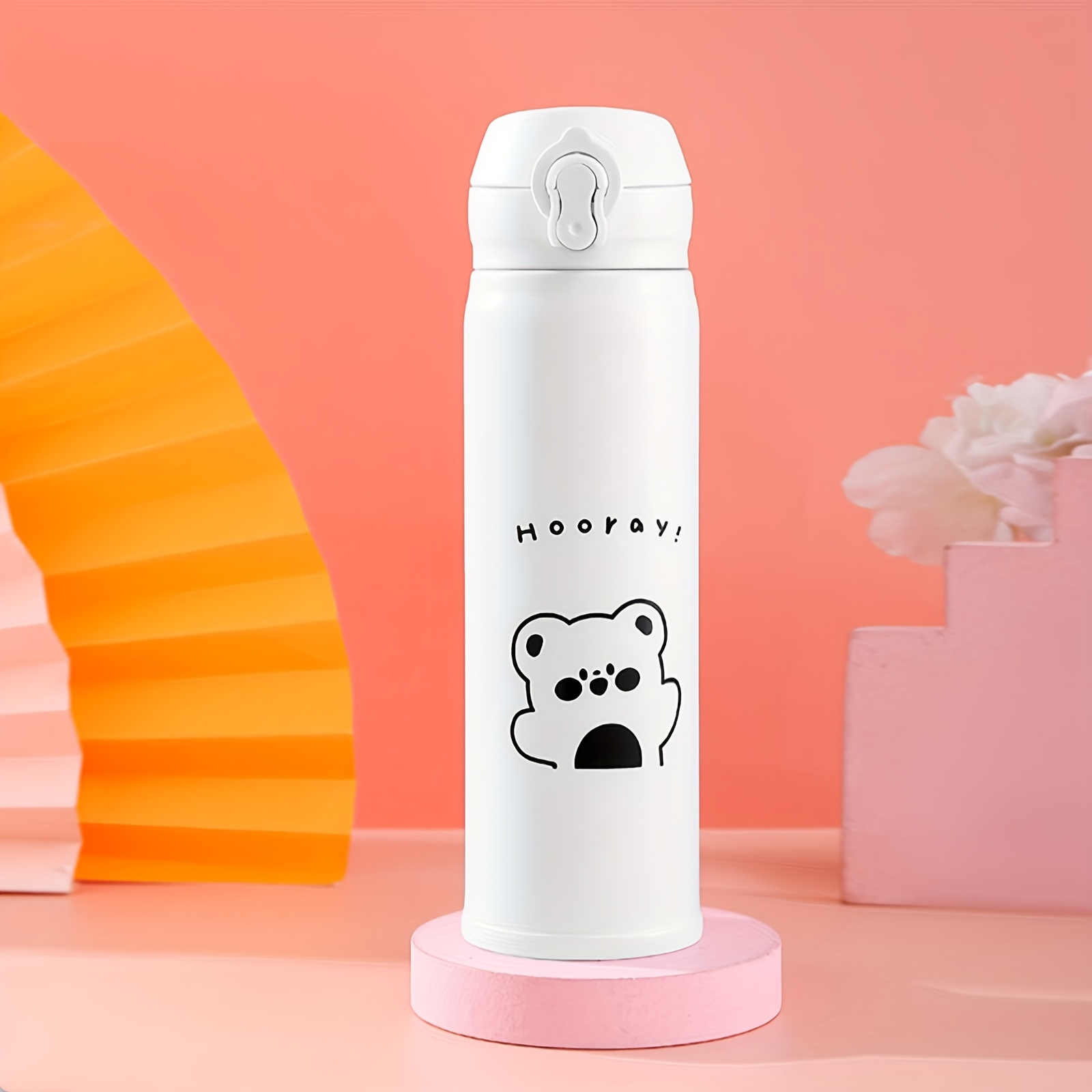Stainless Steel Vacuum Water Bottle With Bear Pattern, Office And Household  Cartoon Insulated Water Cup, Drinkware - Temu