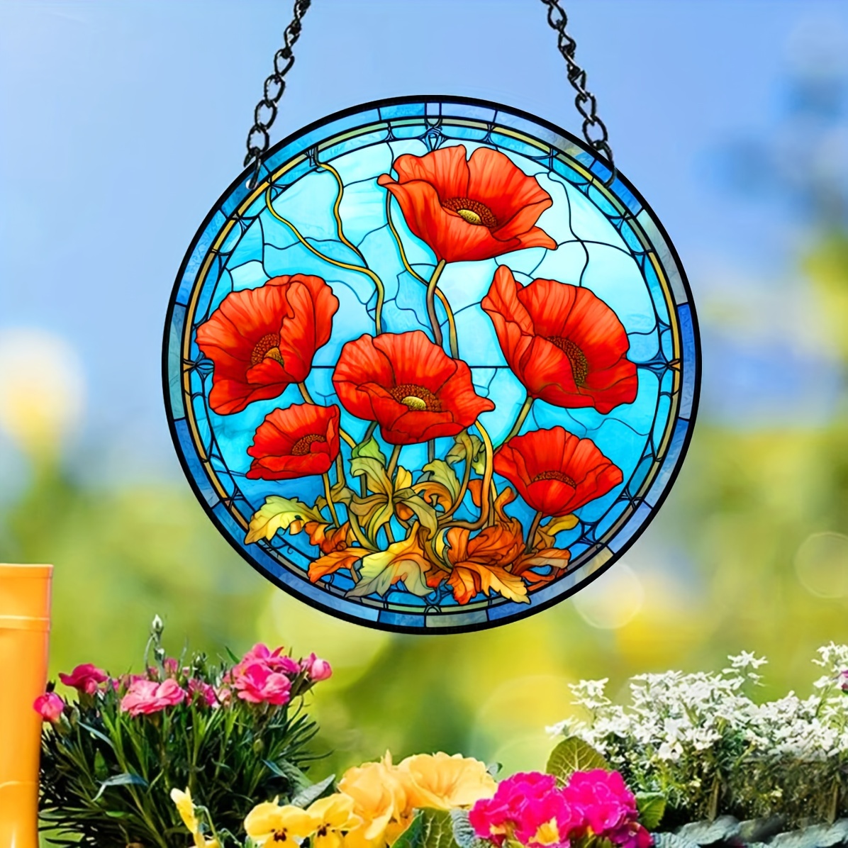 Flowers Art Glass Painting Stained Glass Sun Catcher Painted Glass Modern  Art  Window Hanging Wall Hanging Abstract Painting Original 