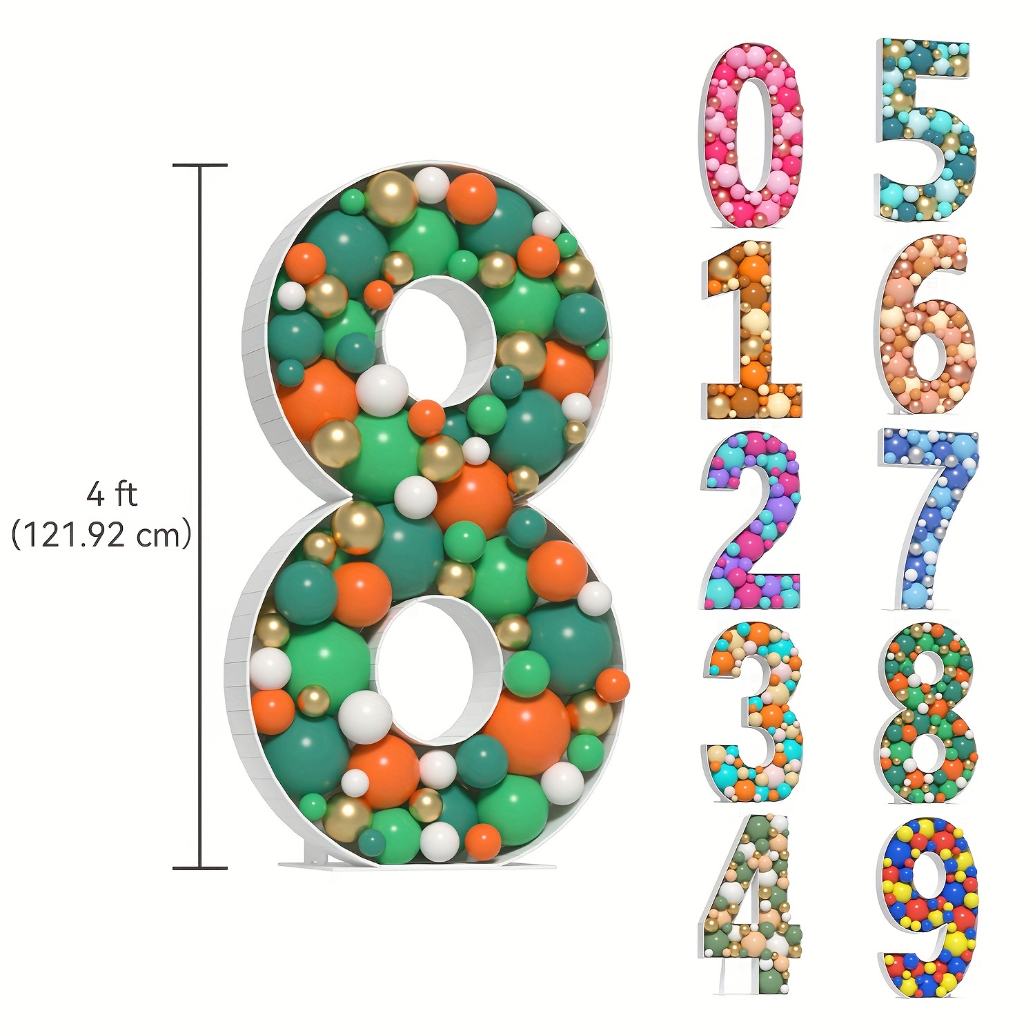 4FT Marquee Numbers, Mosaic Numbers for Balloons Large Cardboard Numbers  Foam Board DIY Balloon Frame for Birthday Party Wedding Anniversary Baby