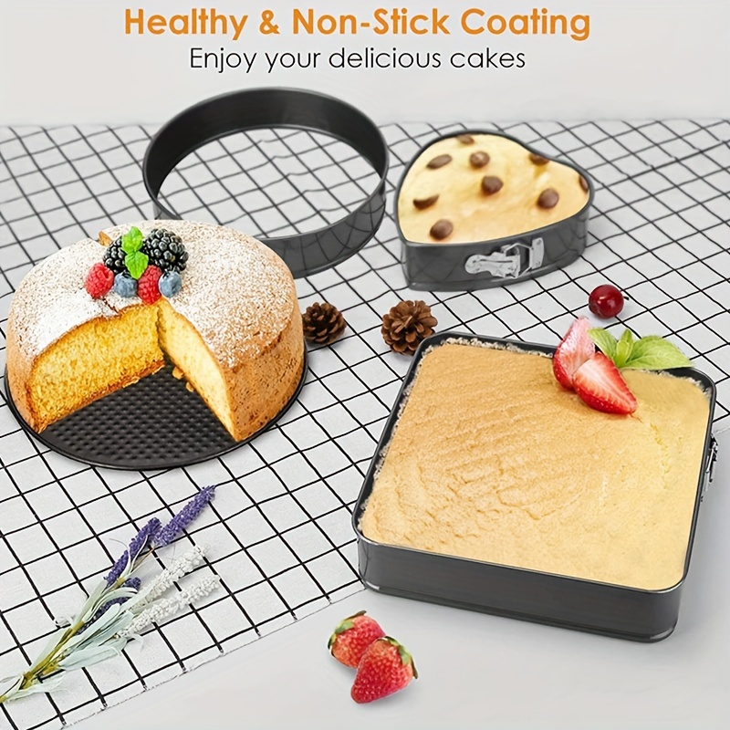 3Pcs Non-Stick Baking Pans Round Square Heart Shaped Cake Mold