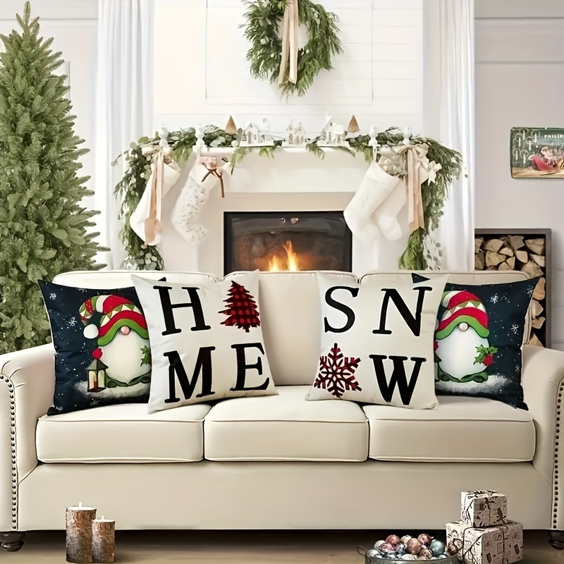 4pcs/set Christmas Linen Blend Throw Pillow Case, Square Cushion Case,  Decorative Pillow Cover For Living Room Bedroom Couch Sofa, Home Decor Room  Dec