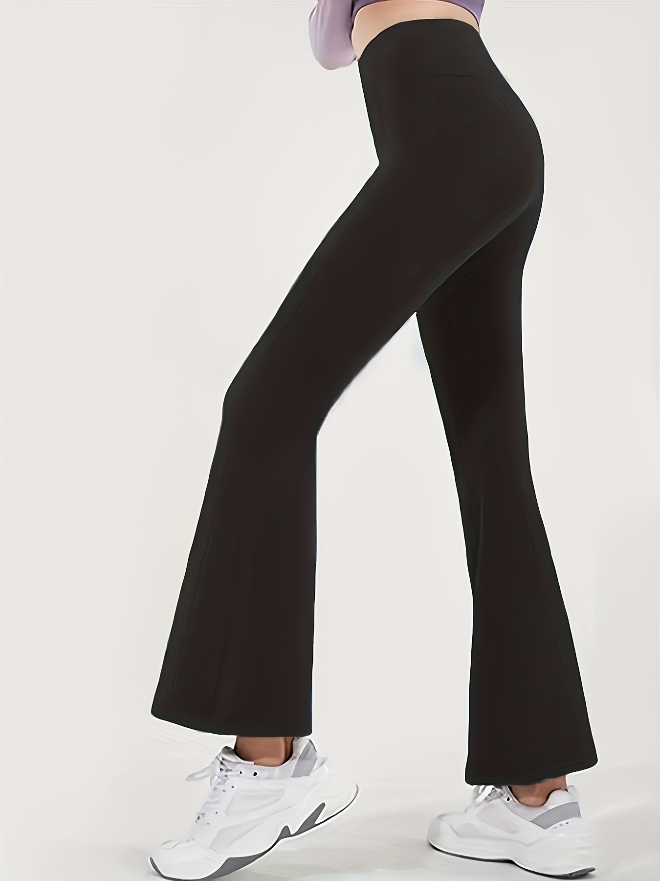 Solid Color Pocket Flare Leg Pants Quick Drying High Stretch - Temu