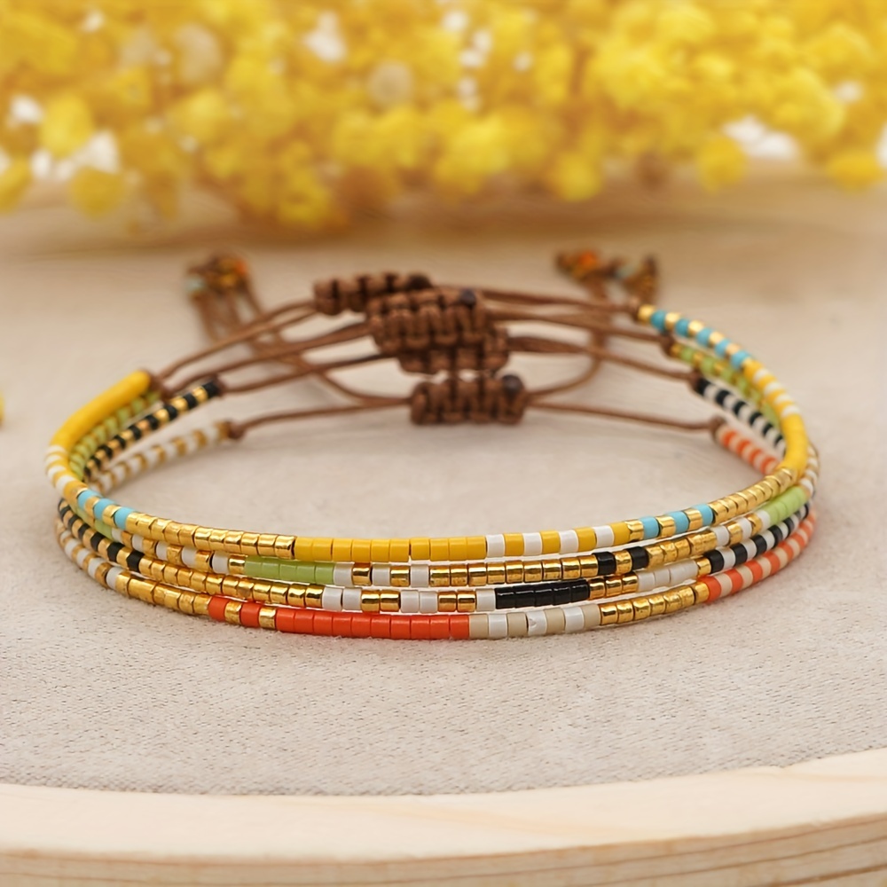 

1pc Boho Style Colorful Mini Seed Beads Beaded Bracelet Adjustable Friendship Bangle Jewelry