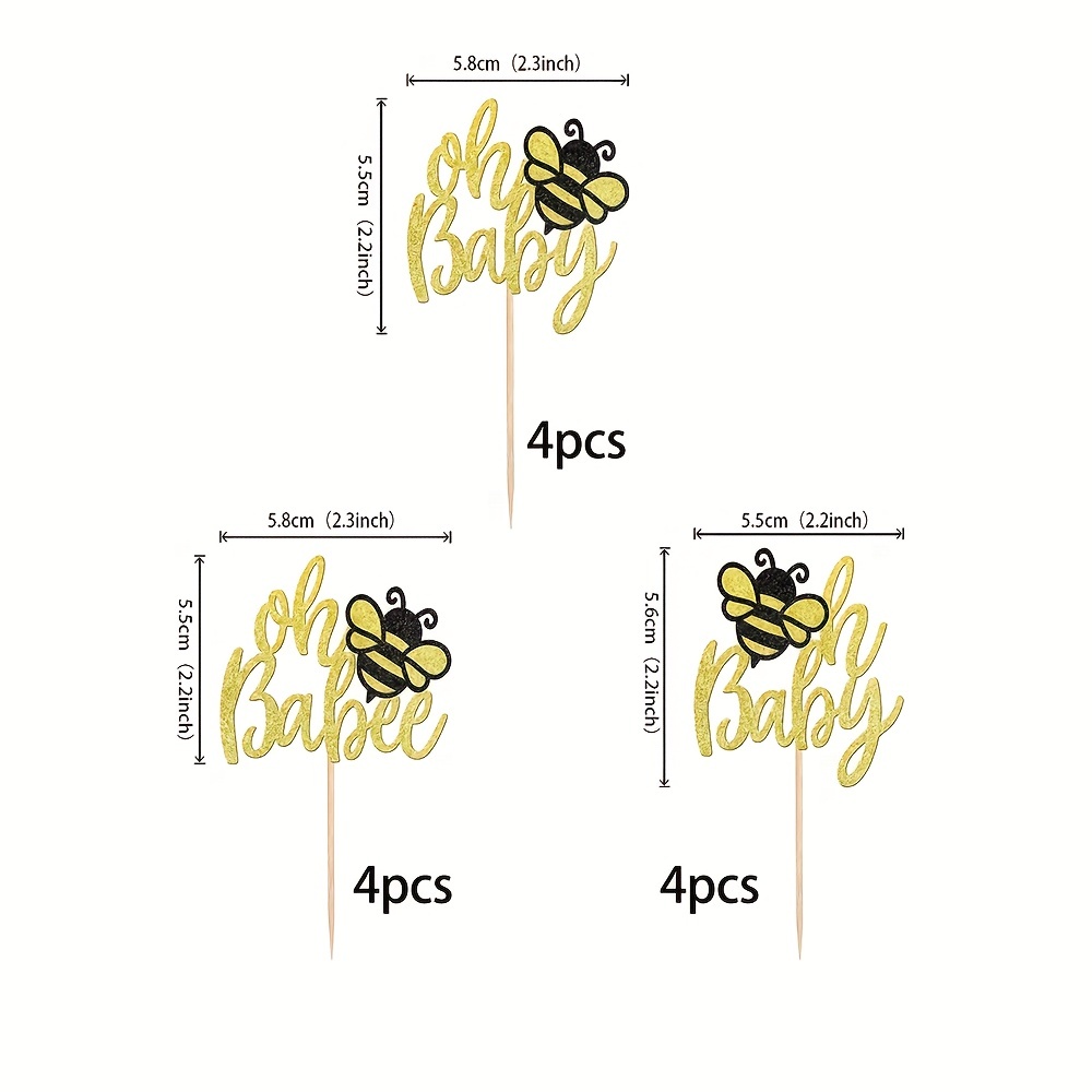 Bumble Bee Cupcake Toppers Glitter Bee Gender Reveal - Temu