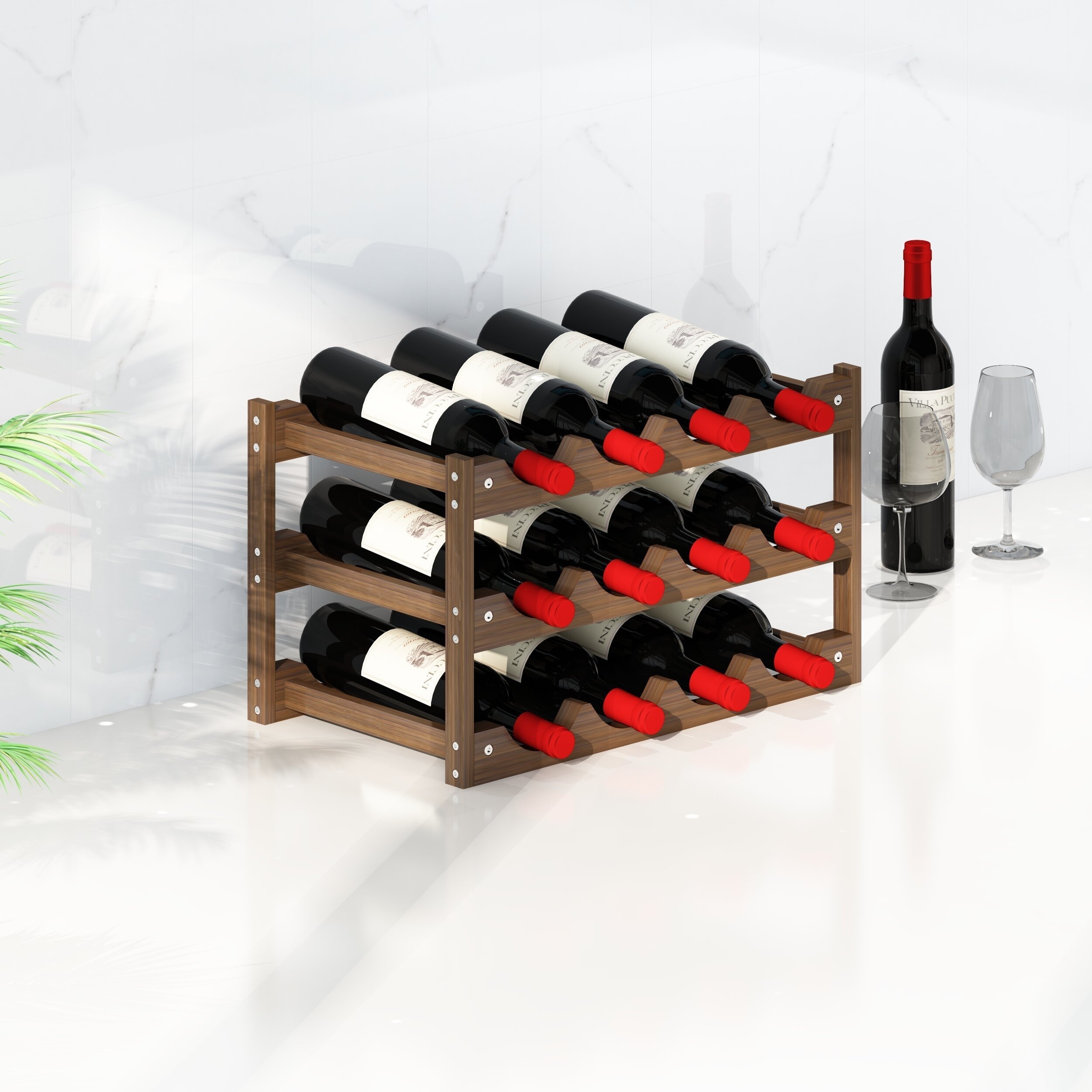 1pc Tabletop Wine Rack Solid Wood Decoration