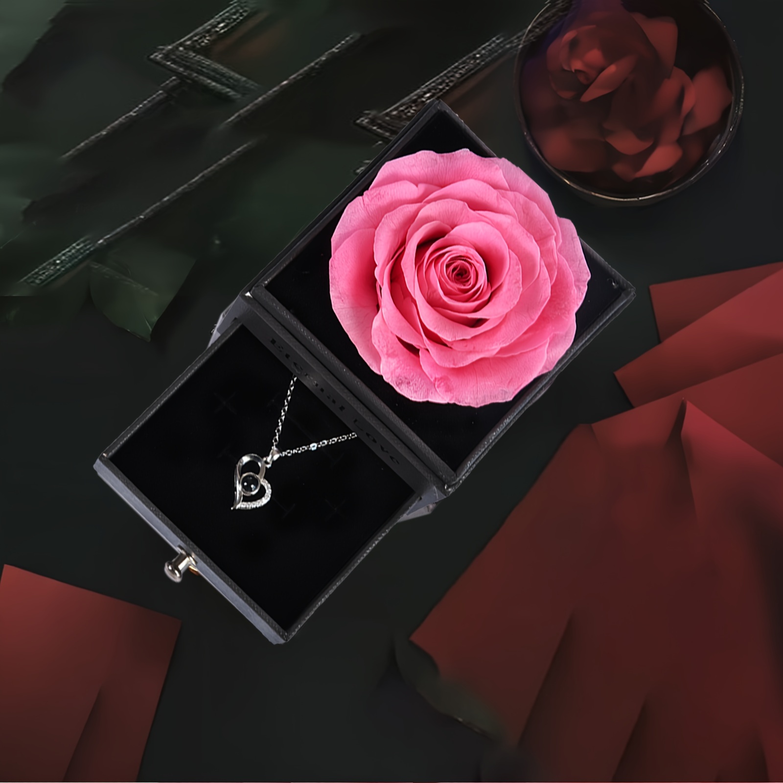 Scatola regalo di vera rosa conservata rosa reale incantata con collana ti  amo 100 lingue regalo, fiore di rosa eterna fatto a mano conservato vero  regalo di rosa