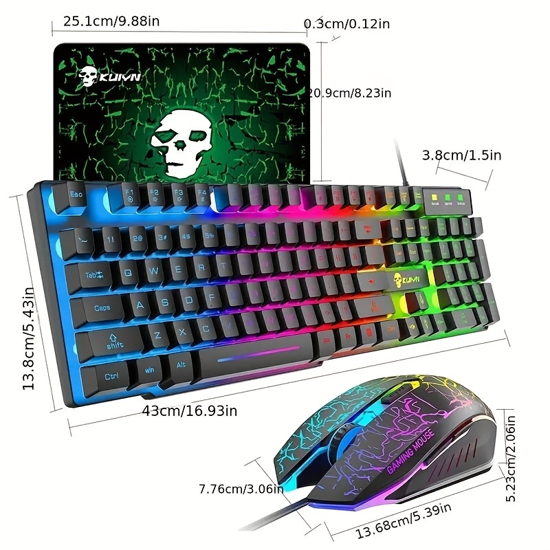 UrChoiceLtd Meiying T6 Rainbow Backlit Ergonomic USB Gaming Keyboard + 2400dpi 6 Buttons Optical Rainbow LED USB Gaming Mouse + Free Gaming Mouse Pad