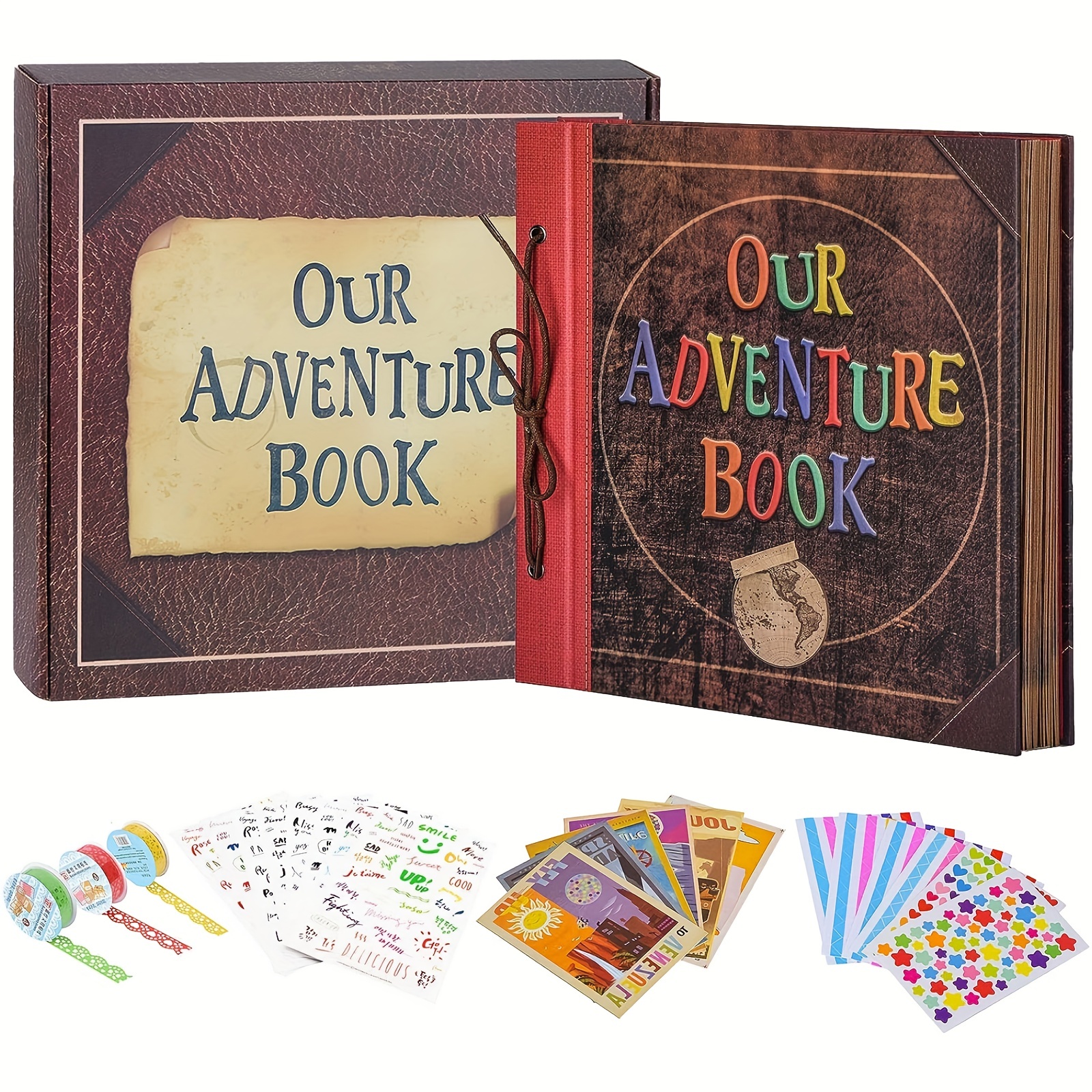 JIMBON Big Adventure Book 12x12 Inch Scrapbook Photo Album, 60 Pages, 3D  Retro Embossed Letter Hardcover Movie Up Travel Journal Memory Book For