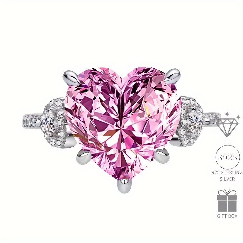 

5 Ct 925 Sterling Silver, Pink And White Heart Ring, Exquisite Fashion Ring For Men