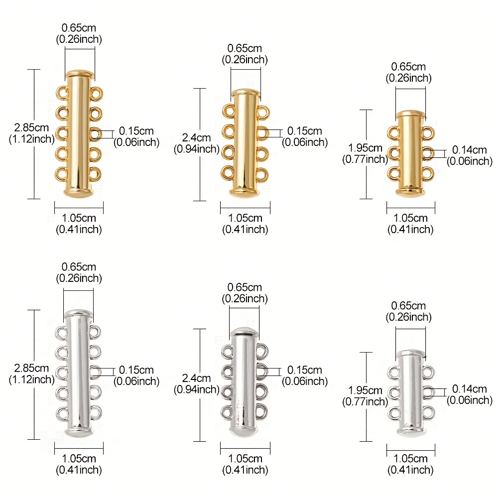 12pcs 6 Sizes Multi Strand Slide Magnetic Tube Lock Clasp