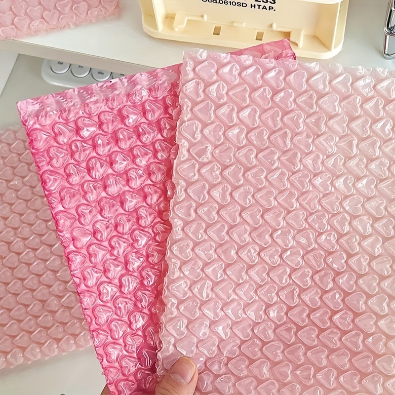 10pcs Heart Detail Bubble Wrap, Baby Pink PE Gift Packaging Bag, For Gift  Storage