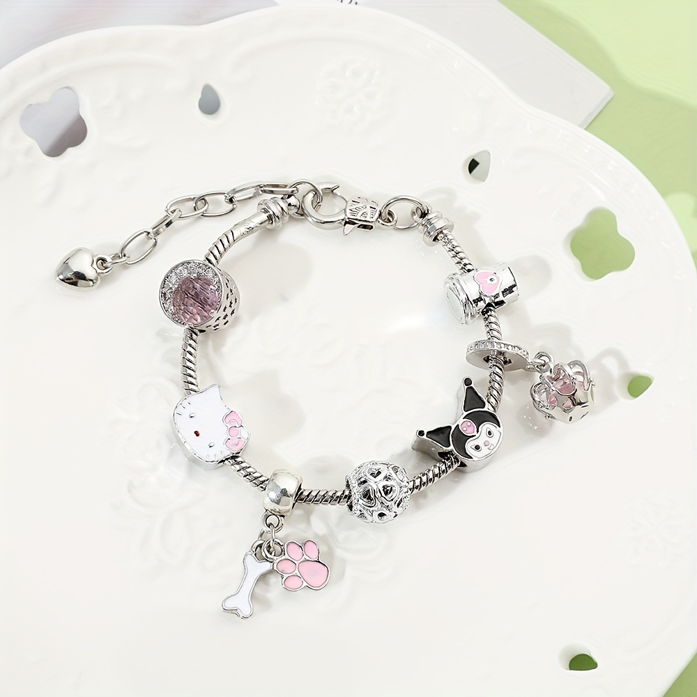 1pc Cute Kuromi & Hello Kitty Charms Bracelet, Sanrio Cartoon Figure  Pendant Bangle For Girls, Birthday Gift