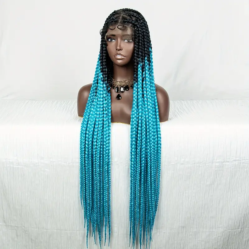 Black Ombre Blue Lace Box Braided Wigs Women Full Lace Box - Temu Canada