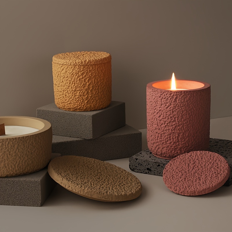 

1set Concrete Lava Candle Cup Silicone Mold Diy Gypsum Cement With Cover Storage Box Candle Jar Aroma Wax Resin Silicone Mold