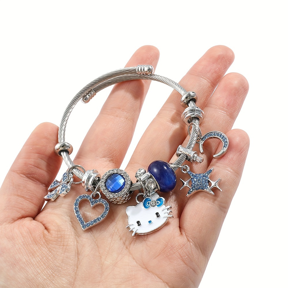 Kawaii Hello Kitty Bracelet Small Fresh Crystal Student Girlfriend Bracelet Couple Birthday Gift Christmas Accessories,Temu