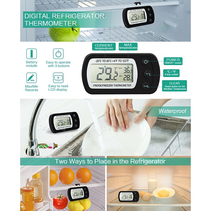 Digital Refrigerator Thermometer, Fridge Freezer Thermometer, Lcd